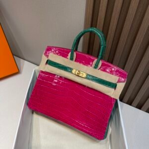 【I’m Birkin Bags】 Hermes 5J Fushsia/6Q Vert Emeraude Birkin 25CM Full Handmade